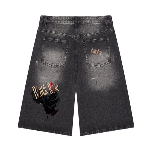 Black rose Vintage Wash Wide Leg Denim Shorts