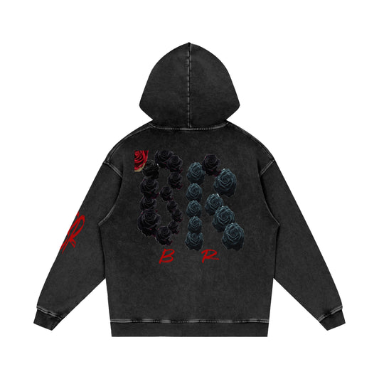 Black rose Snow Washed Loose Cotton Hoodie