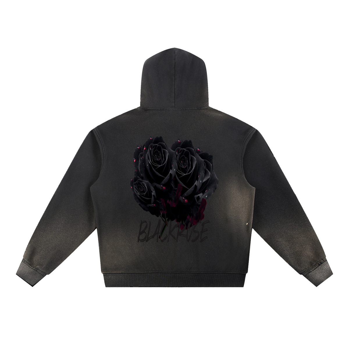 Black rose Sun Fade Frayed Fleece Hoodie