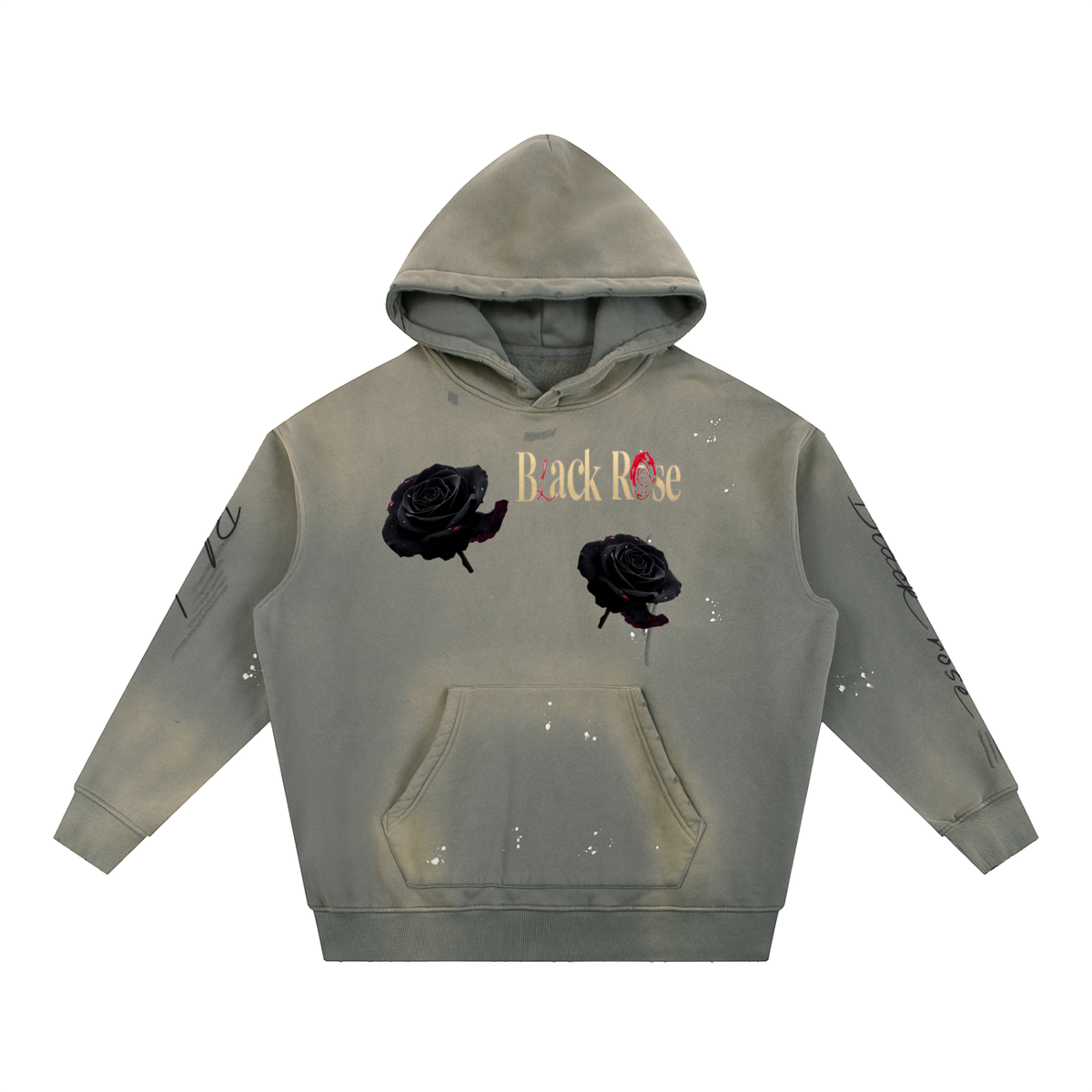 Black rose Vintage Washed Frayed Fleece Hoodie