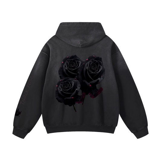Black rose Heavyweight Sun fade Oversized Hoodie