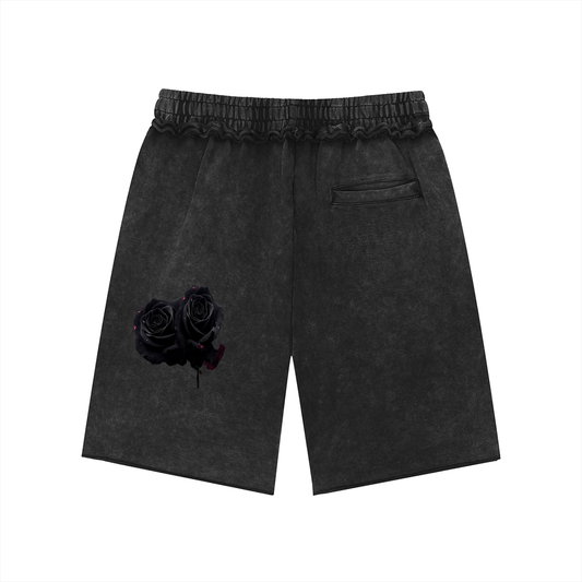 Black rose Mineral Wash Raw Edge Shorts