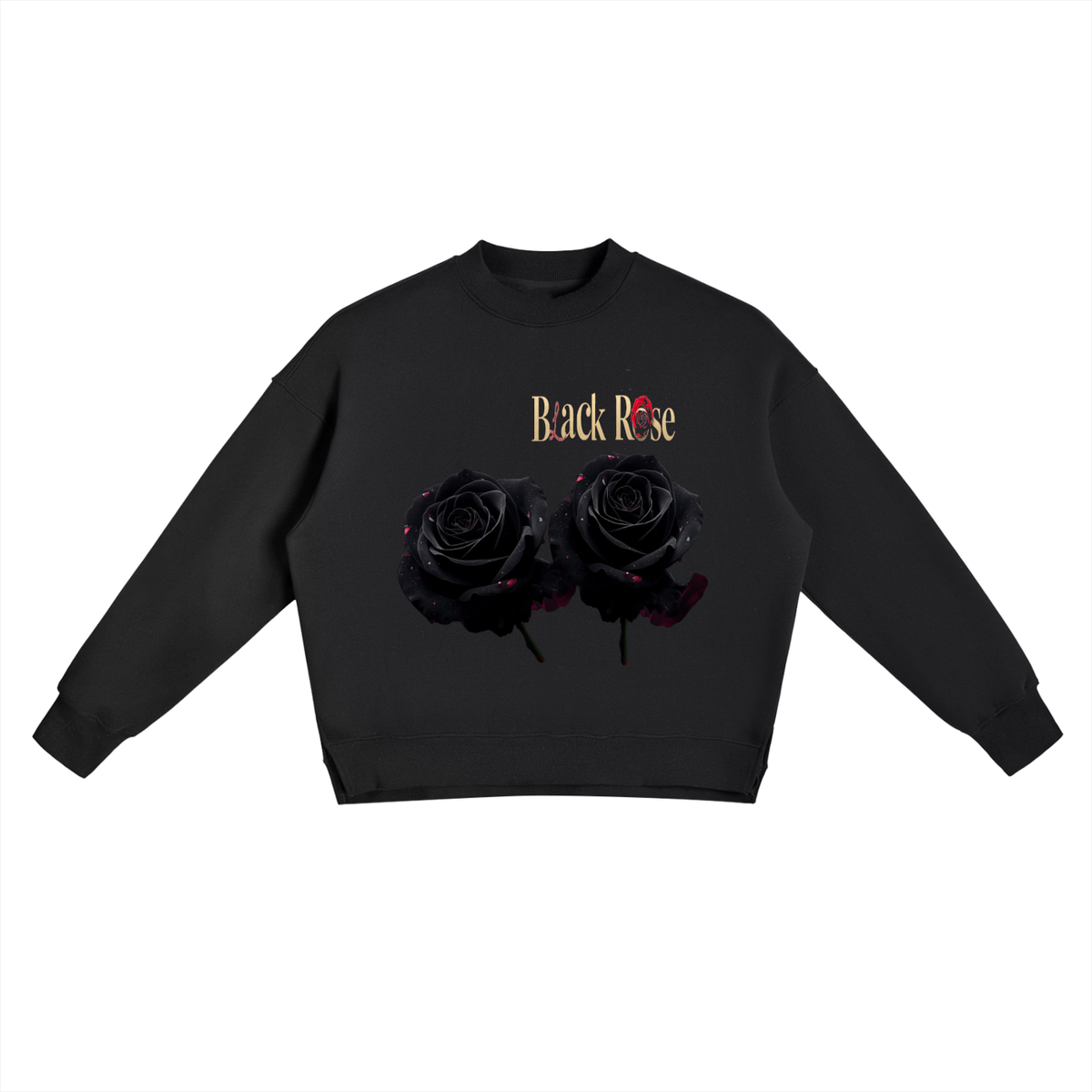 Black rose Fleece Side Slit Crewneck Sweatshirt