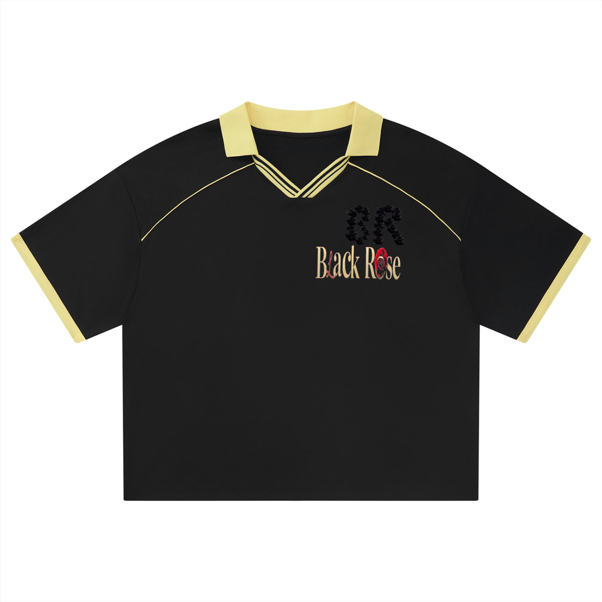 Black rose Collared Piping Boxy Soccer Jersey
