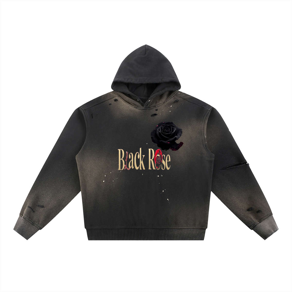Black rose Sun Fade Frayed Fleece Hoodie