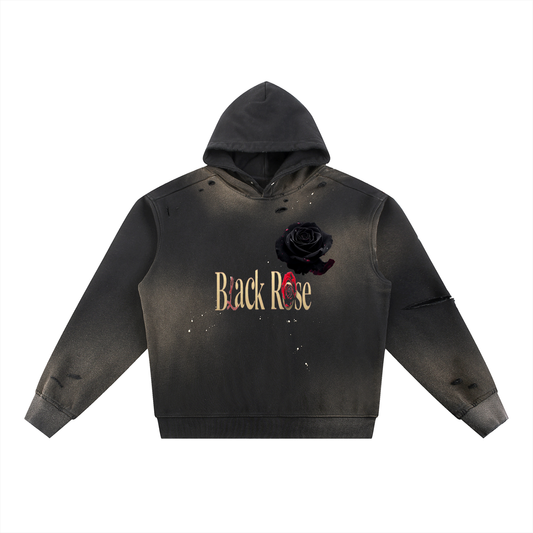 Black rose Sun Fade Frayed Fleece Hoodie