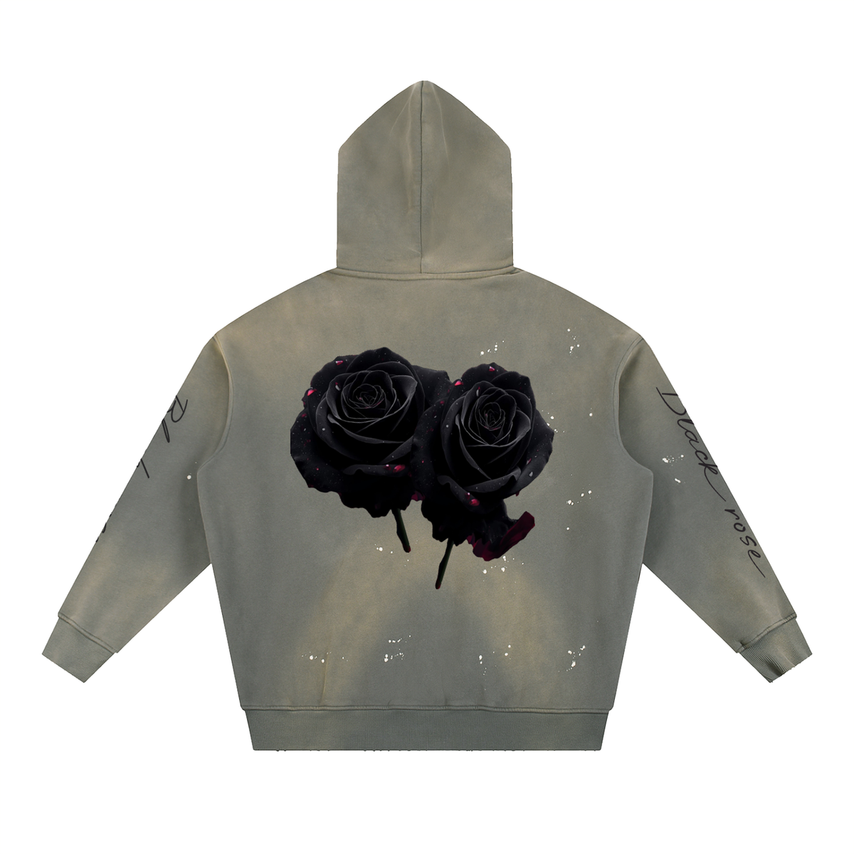 Black rose Vintage Washed Frayed Fleece Hoodie