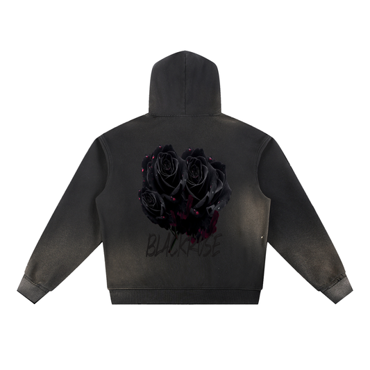 Black rose Sun Fade Frayed Fleece Hoodie