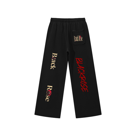 Black rose Snow Washed Raw Edge Sweatpants
