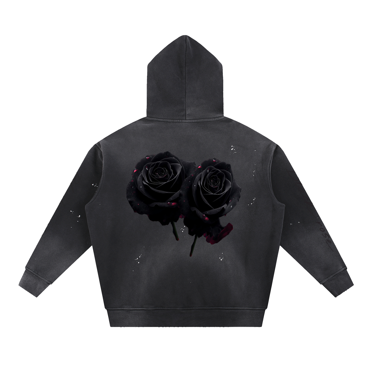 Black rose Vintage Washed Frayed Fleece Hoodie
