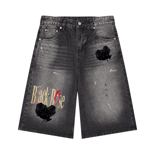 Black rose Vintage Wash Wide Leg Denim Shorts