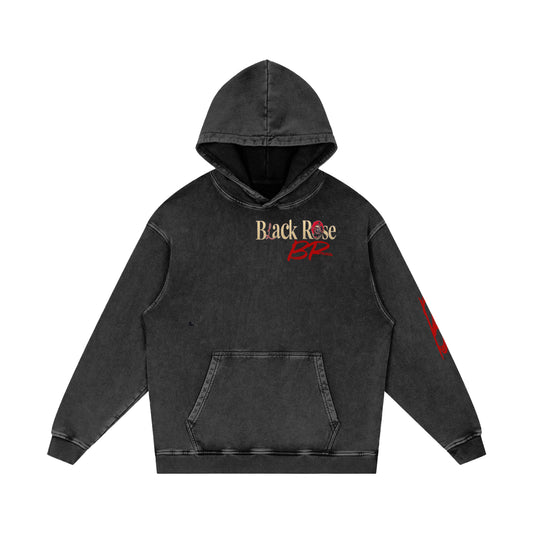 Black rose Snow Washed Loose Cotton Hoodie